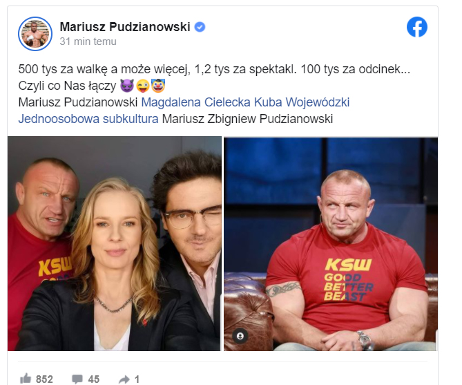 Mariusz Pudzianowski zarobki za walkę